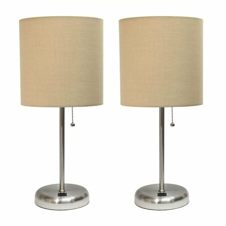 DIAMOND SPARKLE Stick Lamp with USB charging port and Fabric Shade, Tan, 2PK DI2750848